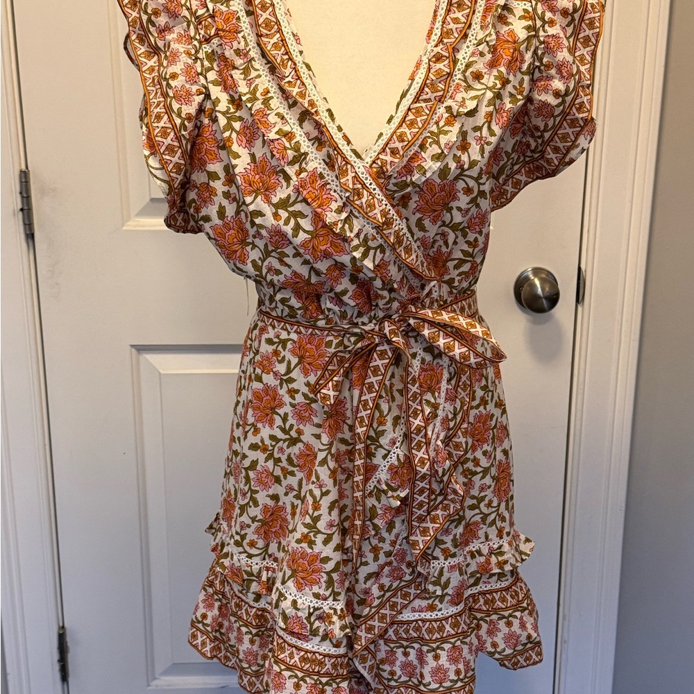 Veronica Beard Floral Wrap Dress with Ruffle Sleeves